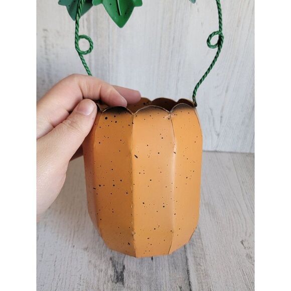 Tin tea light holder AS IS speckled Jack O'Lantern Halloween - Picture 5 of 10